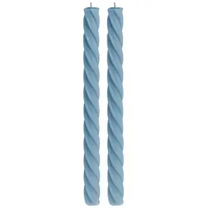 RueDeLaFete Set de 2 bougies Flambeau Torsadées 26cm, Bleu acier pas cher
