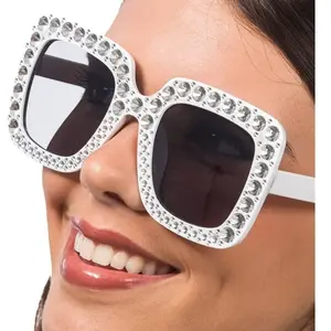 RueDeLaFete Lunettes blanches avec strass pas cher