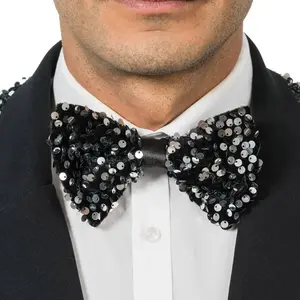 RueDeLaFete Noeud papillon 15cm en velours noir et sequins Argent pas cher