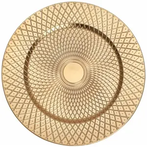 RueDeLaFete Grande sous-assiette Shéhérazade plastique 33cm avec arabesques, Or pas cher