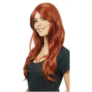 Comparateur de prix : Perruque cheveux longs avec frange rideau, Roux foncé auburn
