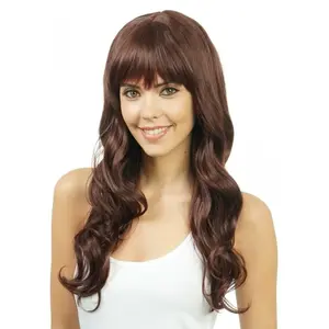 Comparateur de prix : Perruque cheveux longs avec frange droite, Acajou