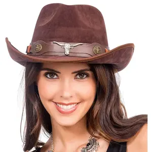Chapeau de cowboy effet suedine logo buffle, Brun