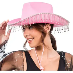 RueDeLaFete chapeau de cowboy rose chaîne strass adulte - générique 14102-04 pas cher