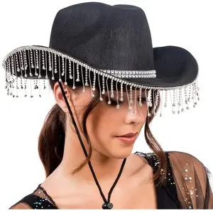 Chaks Chapeau cowgirl avec pendentifs strass, Noir FETE-14102-10