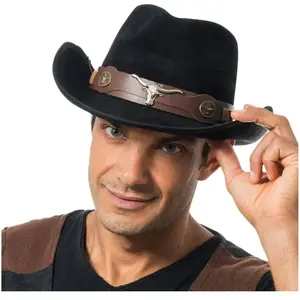Chapeau de cowboy effet suedine logo buffle, Noir