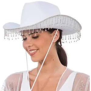 Comparateur de prix : Chapeau cowgirl avec pendentifs strass, Blanc