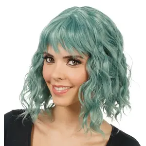 RueDeLaFete Perruque cheveux courts ondulés, Vert pas cher