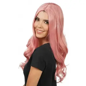 Comparateur de prix : Perruque cheveux longs ondulés, Rose pastel