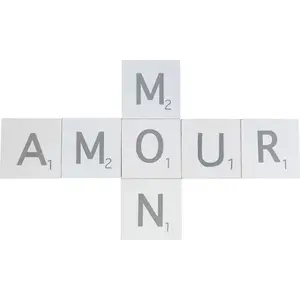RueDeLaFete Set de 7 Lettres bois blanchi MON AMOUR 5,5cm pas cher