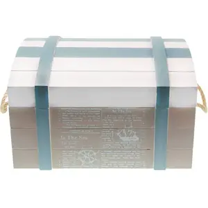 RueDeLaFete Set de 3 Coffres marins bois blanchi/ciel, tailles assorti... pas cher