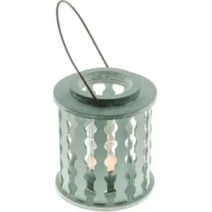 RueDeLaFete Lanterne bois Bleu Ciel avec bougeoir verre 13,5cm pas cher