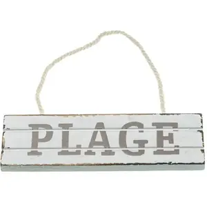 RueDeLaFete Pancarte bois Plage à suspendre blanc/taupe en bois 15cm pas cher