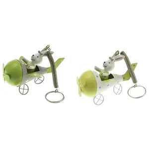 RueDeLaFete Lapin dans avion métal ressort Déco 8,5cm, Vert/Jaune pas cher