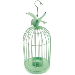 RueDeLaFete Cage métal oiseau photophore 32cm, Vert pistache pas cher