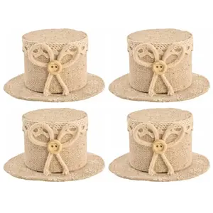 RueDeLaFete Set de 4 Contenants lin Chapeau 6,5cm pas cher