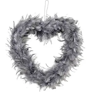 RueDeLaFete Grand Coeur creux en plumes 35cm à suspendre, Gris pas cher