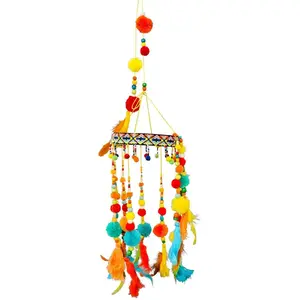 RueDeLaFete Carillon plumes multicolore à suspendre 70cm pas cher