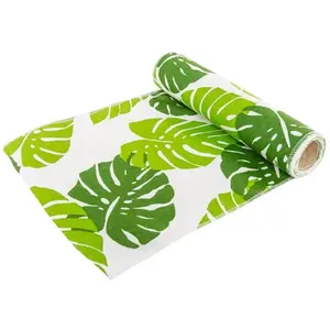 RueDeLaFete Chemin de table TISSU Feuilles Exotiques vertes 3m pas cher