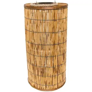 RueDeLaFete Très Grande Lanterne bois bambou cylindre avec poignée corde 61cm pas cher