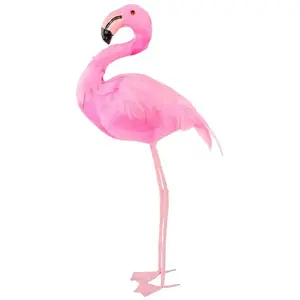RueDeLaFete Flamant Rose plumes déco à poser 27cm pas cher