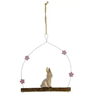 Comparateur de prix : Déco Lapin sur bois à suspendre, 14cm