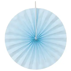 RueDeLaFete Lot de 4 grands éventails papier 40cm, Bleu pastel pas cher
