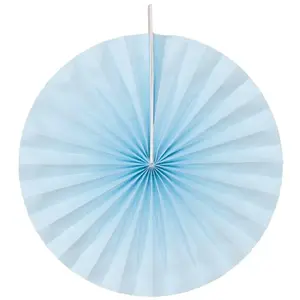 RueDeLaFete Lot de 4 éventails papier 20cm, Bleu pastel pas cher