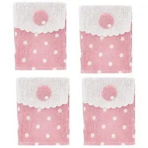 RueDeLaFete Set de 4 Contenants Sac à Pois avec rabat 8cm, Rose Pastel pas cher