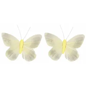 RueDeLaFete Sachet de 2 Papillons 10cm sur tige, ivoire pas cher