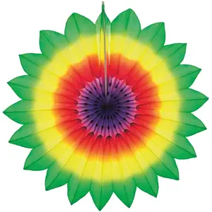 RueDeLaFete Grand éventail en papier alvéolé 67cm, multicolore pas cher