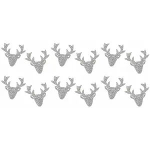 Sachet de 12 Têtes de rennes pailletés 3cm  à disperser, Argent