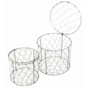 RueDeLaFete Lot de 2 Paniers métal ronds gris 13cm et 11cm pas cher