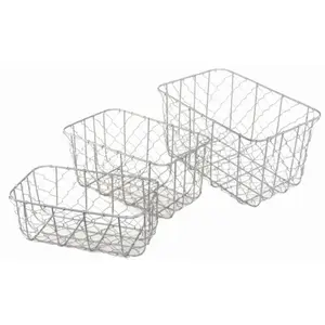 RueDeLaFete Lot de 3 Paniers métal rectangle gris 27,5cm et 24cm et 21cm pas cher
