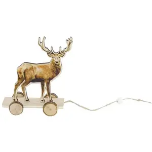 RueDeLaFete Déco Noël Renne sur socle bois avec roues rondins 11cm pas cher