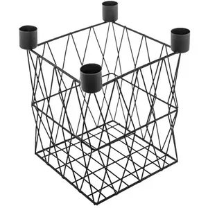 RueDeLaFete Bougeoir Panier carré grillage métal Noir 23cm pas cher