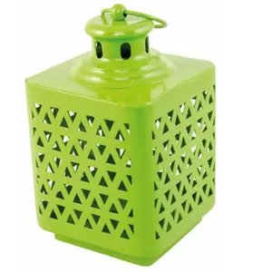 RueDeLaFete Lanterne en métal 17cm carré avec crochet, Vert pas cher