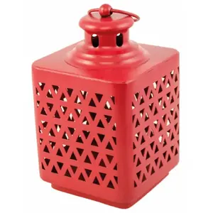 RueDeLaFete Lanterne mÉtal rouge 10x10x17cm pas cher