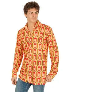 Comparateur de prix : Chemise disco motifs carré jaune/rouge homme, taille L