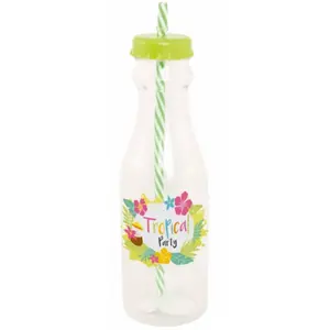 RueDeLaFete Bouteille avec paille Tropical Party en plastique 23,2cm (650ml) pas cher