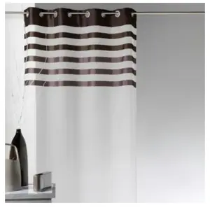 Voilage avec parement à rayures satinées et colorées Taupe 140x250 cm pas cher