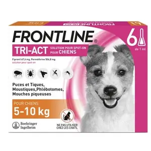 Comparateur de prix : 6 pipettes Frontline Tri Act pour chien de petite taille, 5 à 10 kg