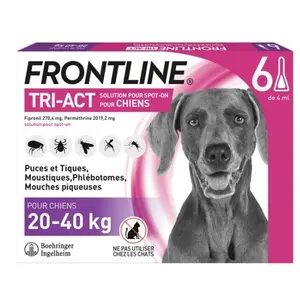 Comparateur de prix : 6 pipettes Frontline Tri Act pour chien de grande taille, 20 à 40 kg