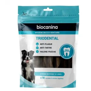 Biocanina hygiène bucco-dentaire triodental chiens moyens 15 lamelles pas cher