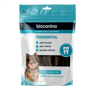Biocanina hygiène bucco-dentaire triodental petits chiens 15 lamelles pas cher