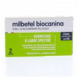 BIOCANINA Milbetel pour Chat de Plus de 2kg, 2 Comprimés Vermifuges pas cher