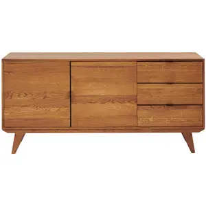 Hellin Buffet bas rétro en bois massif 2 portes 3 tiroirs L160 noir - MALLET pas cher