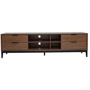 Comparateur de prix : MILIBOO Meuble TV vintage finition bois foncé noyer et métal noir avec rangements L180 cm SARTO