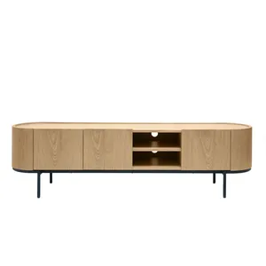 MILIBOO Meuble TV design bois clair et métal noir avec rangements L180 cm SKYE TU pas cher