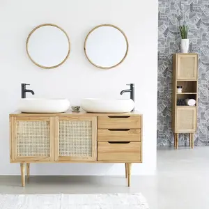 BOIS DESSUS BOIS DESSOUS Berah Getah - Meuble de salle de bain en mindi massif et cannage 135 cm